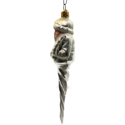 Christopher Radko Frosted Santa Icicle Silver Glass Christmas Ornament 95-143-0