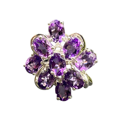 925 Sterling Silver Ring Prong Set Purple Amethyst Gemstone Cluster Size 8