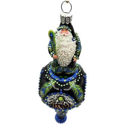 Patricia Breen Willhite Santa Peacock Jeweled Reflector Christmas Ornament 3242