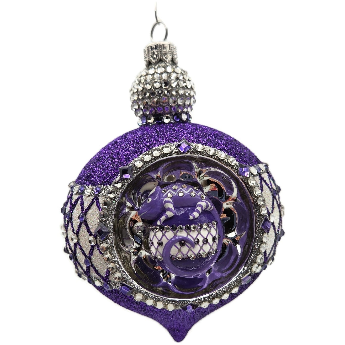 Patricia Breen Anniversary Reflector Purple Glitter Chameleon Christmas Ornament