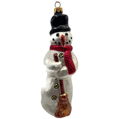 Christopher Radko Holly Jolly Snowman With Broom Christmas Ornament 97-252-0