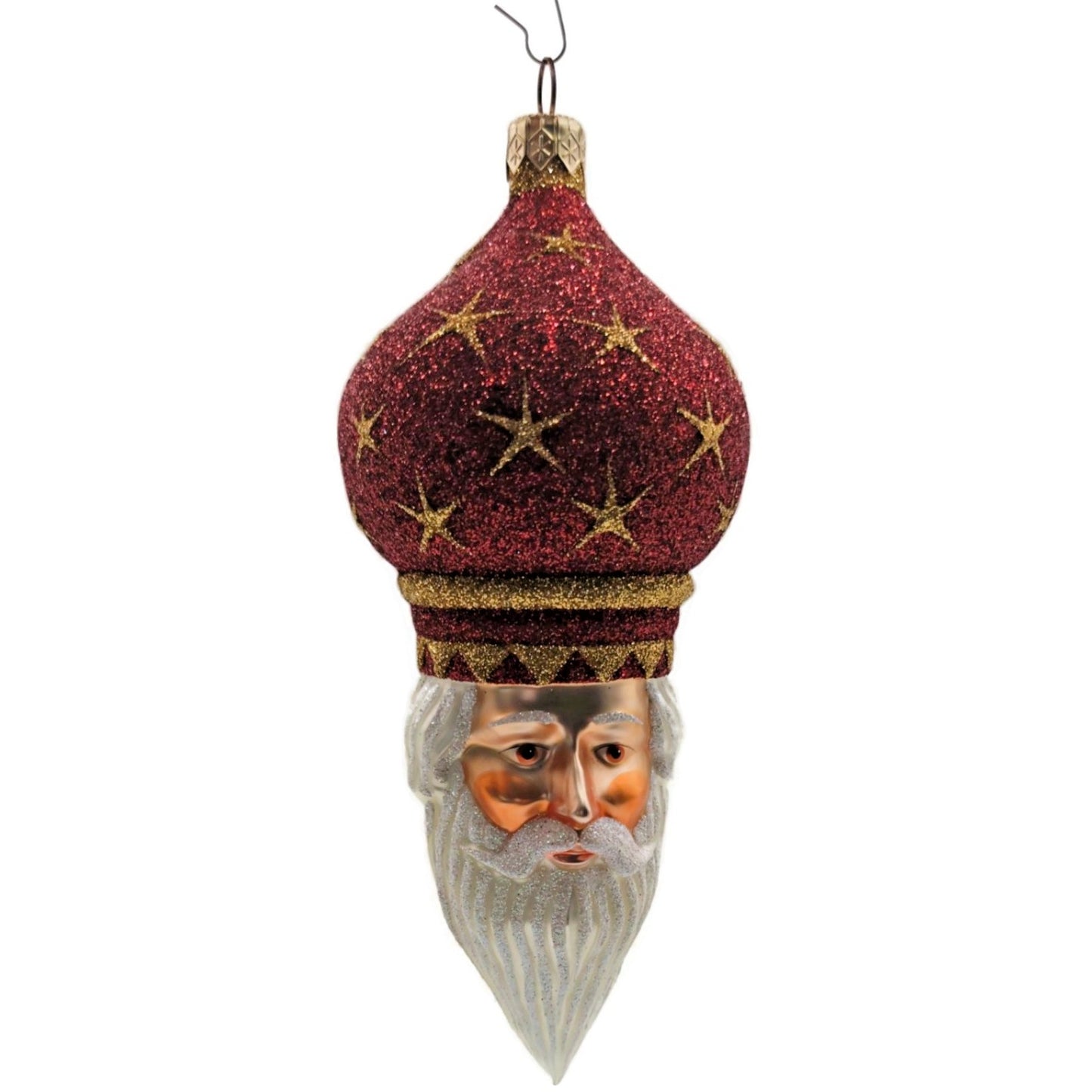 Patricia Breen Nuit Noel Red Large Stars Santa Head Gold Christmas Ornament