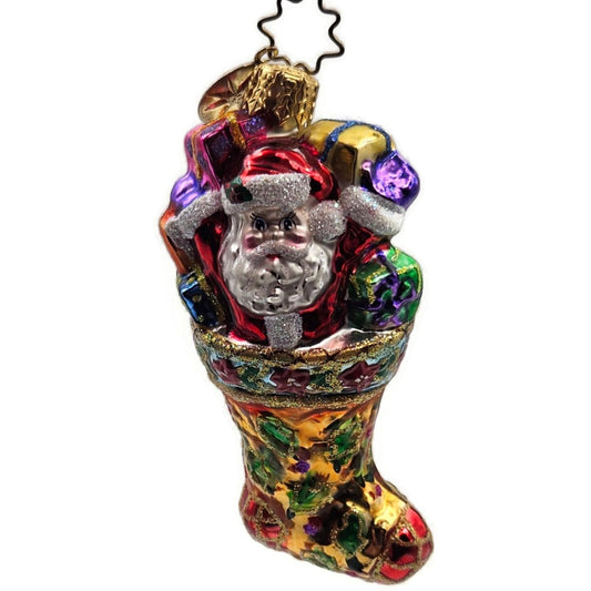 Christopher Radko Holly Sock Surprise Santa Claus Gem Christmas Ornament 1010380