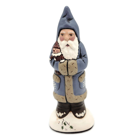 Blue Father Christmas with Mini Helper Chalkware Folk Art 2017 Holiday Figurine