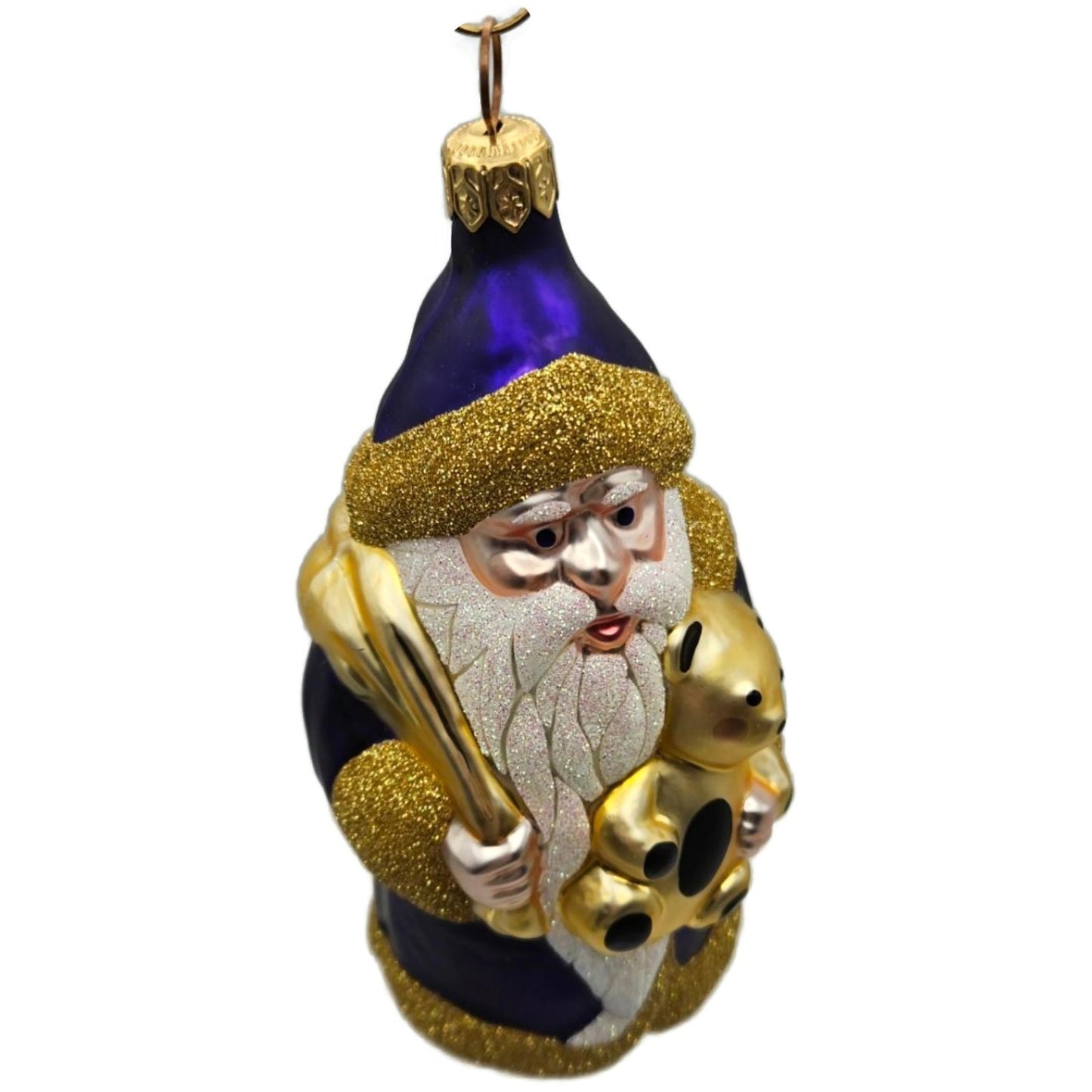 Patricia Breen Santa and Teddy Bear Purple Gold Christmas Tree Ornament