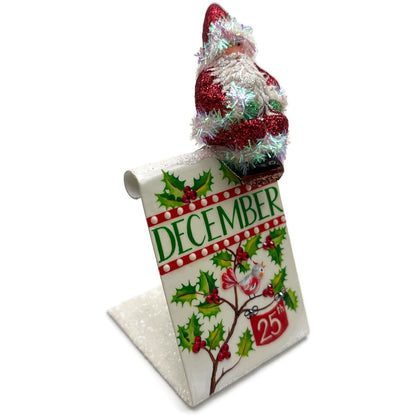 Patricia Breen Christmas Is Here Holly Sprig Santa Red Free Standing Ornament