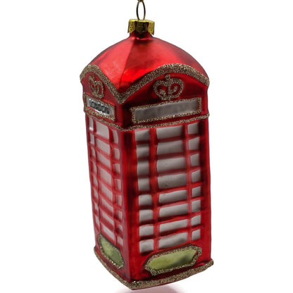 London Phone Booth Ornament Red Blown Glass Christmas Holiday Tree Decoration