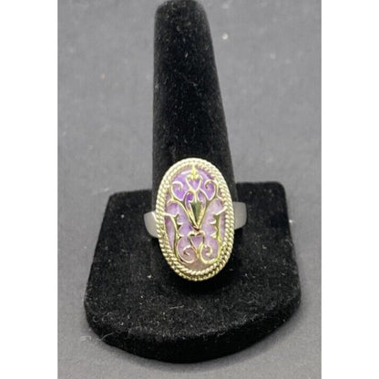 Filigree Ring Purple Amethyst Crystal Gemstone Oval 925 Sterling Silver Size 8
