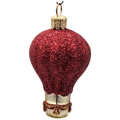 Patricia Breen Balloon Red Glittered Hand Blown Glass Christmas Tree Ornament