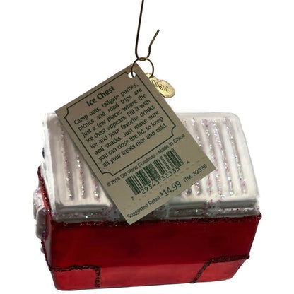 Ice Chest Ornament Glittered OWC Camping Blown Glass Old World Christmas Decor