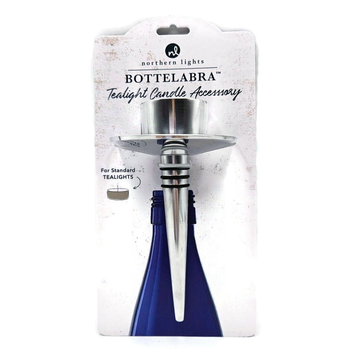 Northern Lights Silver Wine Bottle Bottelabra Tealight Candle Holder Topper NEW