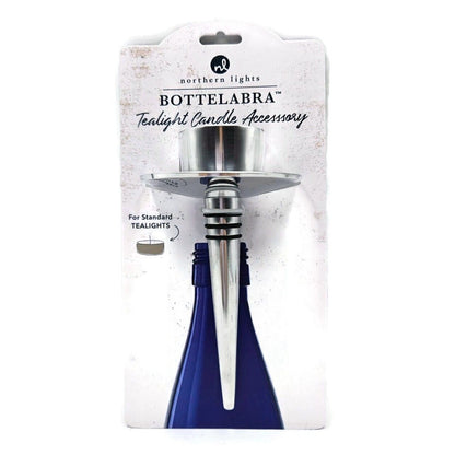 Northern Lights Silver Wine Bottle Bottelabra Tealight Candle Holder Topper NEW