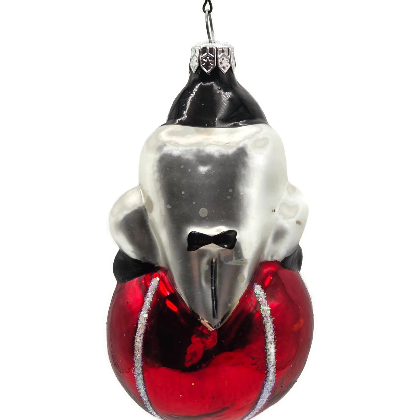 Christopher Radko Roly Poly Clown Red Silver Christmas Tree Ornament 91-032-1