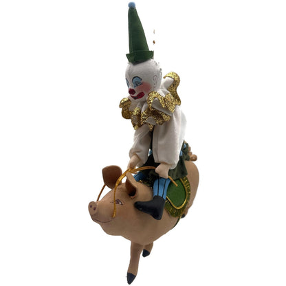 Gladys Boalt Circus Clown On Pig Fabric Handmade Christmas Ornament Signed