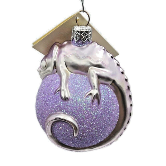 Patricia Breen Chameleon Lavender Blown Glass Christmas Holiday Tree Ornament