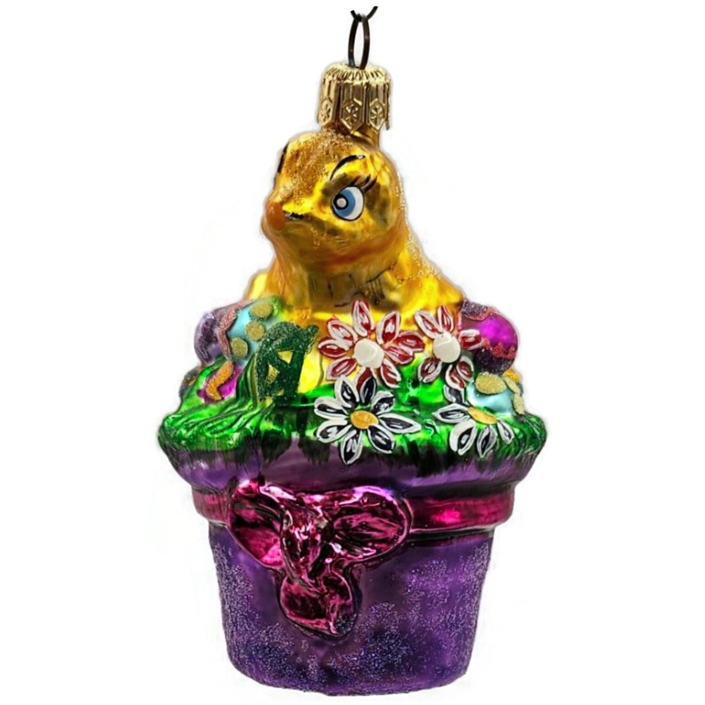 Christopher Radko Spring Derby Chick in a Hat Basket Easter Ornament 982900