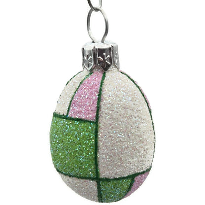 Patricia Breen Miniature Egg De Stijl Green Pink White Glitter Easter Ornament