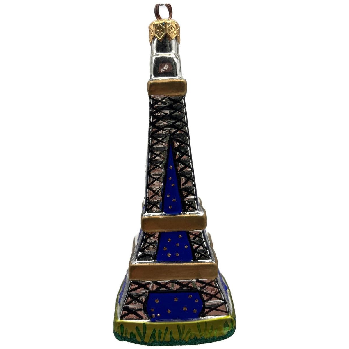 Christopher Radko Eiffel Tower Blue Stars Glass Christmas Tree Ornament