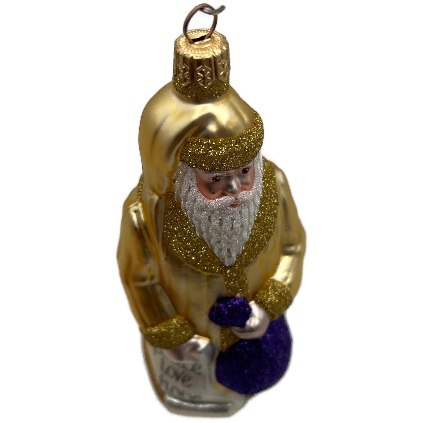 Patricia Breen Gift of the Season Gold Purple Bag Santa Claus Christmas Ornament