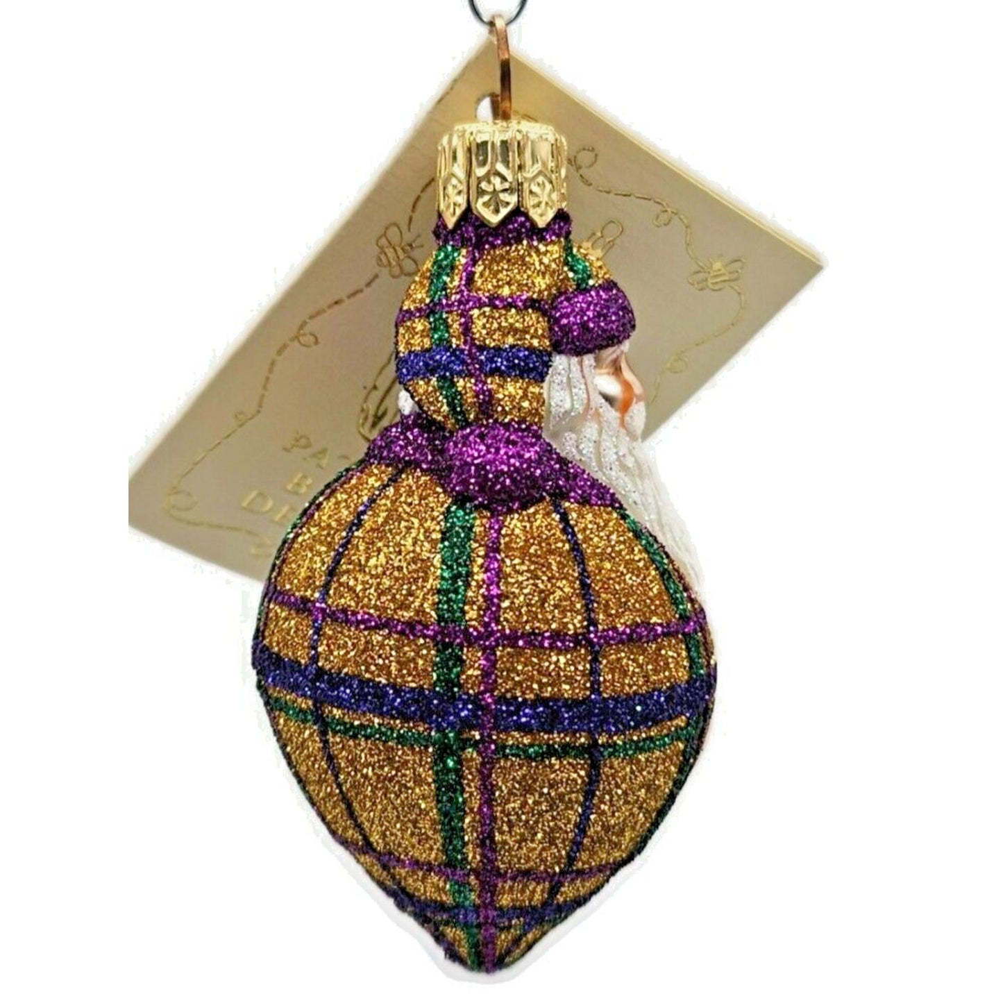 Patricia Breen Miniature Santa Poeticus Plaid Purple Gold Christmas Ornament HCB