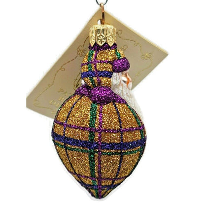 Patricia Breen Miniature Santa Poeticus Plaid Purple Gold Christmas Ornament HCB