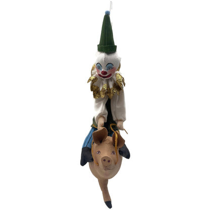 Gladys Boalt Circus Clown On Pig Fabric Handmade Christmas Ornament Signed