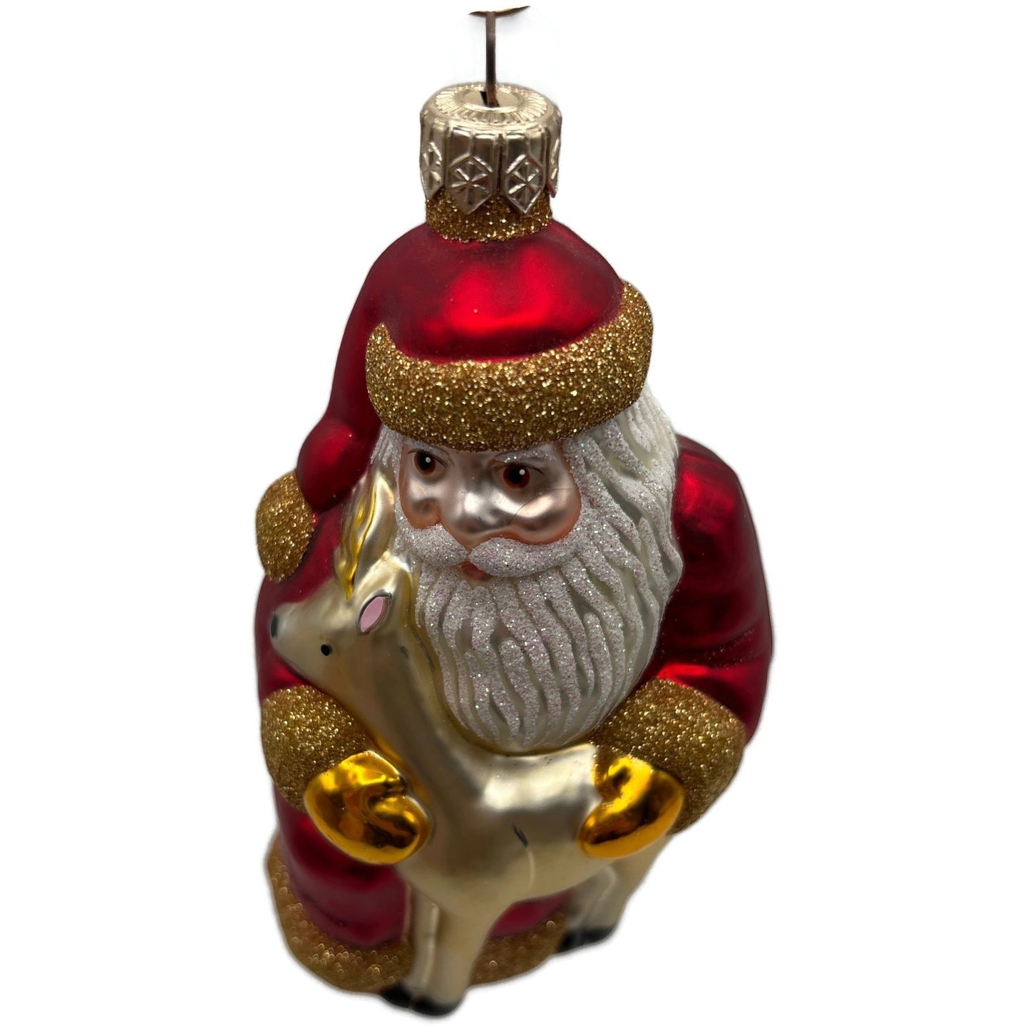 Patricia Breen Santa and Sarenka Fawn Deer Red Gold Christmas Tree Ornament
