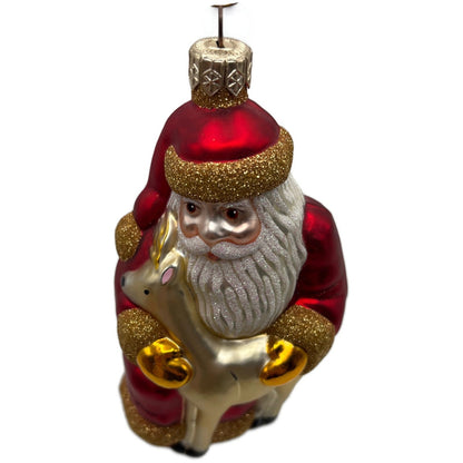 Patricia Breen Santa and Sarenka Fawn Deer Red Gold Christmas Tree Ornament
