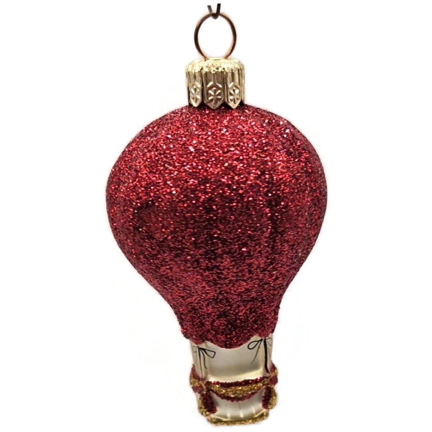 Patricia Breen Balloon Red Glittered Hand Blown Glass Christmas Tree Ornament