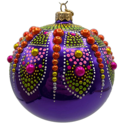 Glitter Lab Purple Mandala Ball Polka Dots Green Orange Christmas Tree Ornament