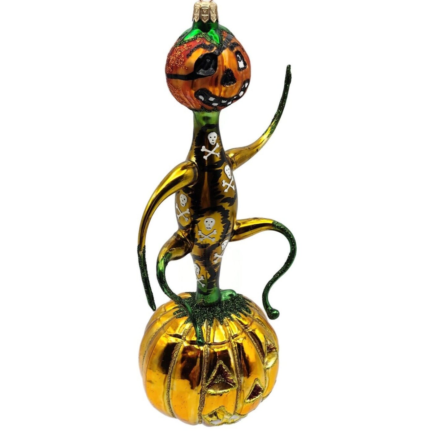 Slavic Treasures Jack on Jack Pumpkin Gold Skull Halloween Ornament D-20M-08