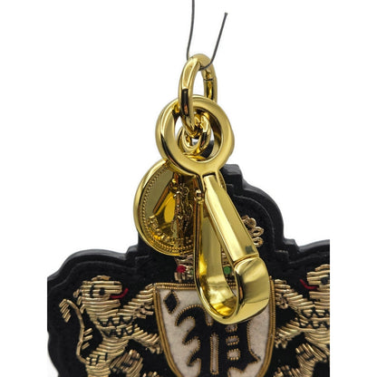 Polo Ralph Lauren Gold Black Leather Tag Double Lion Charm Keychain One Size NWT