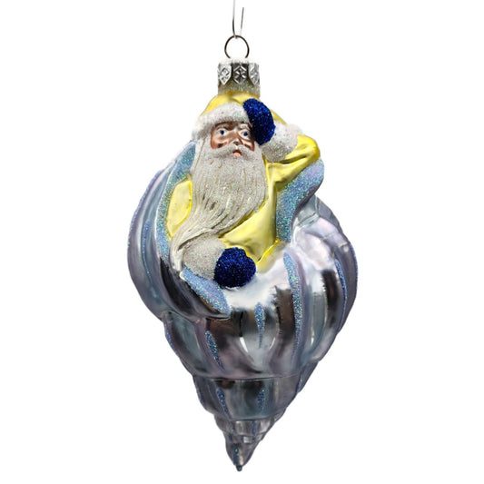 Patricia Breen Coastal Santa Claus Blue Yellow Sea Shell Nautical Tree Ornament