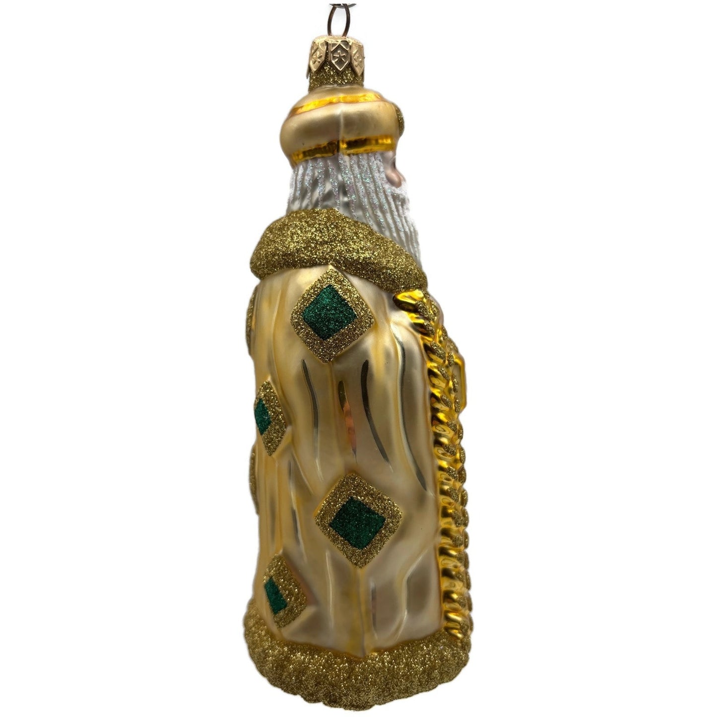 Patricia Breen Bijoux Santa Green Squares Gold Christmas Tree Ornament NM