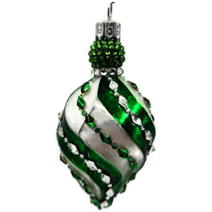 Patricia Breen Swirled Band Green Silver Jeweled Drop Christmas Ornament 5175