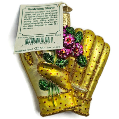OWC Gardening Gloves Yellow Flowers Planting Old World Christmas Spring Ornament