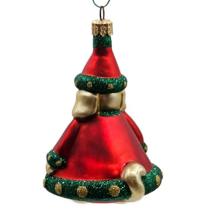 Patricia Breen Santas Helper Red Glittered Dotted Gold Christmas Tree Ornament