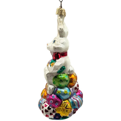 Christopher Radko Egg Hop Easter Bunny Egg Holiday Glass Ornament 004960
