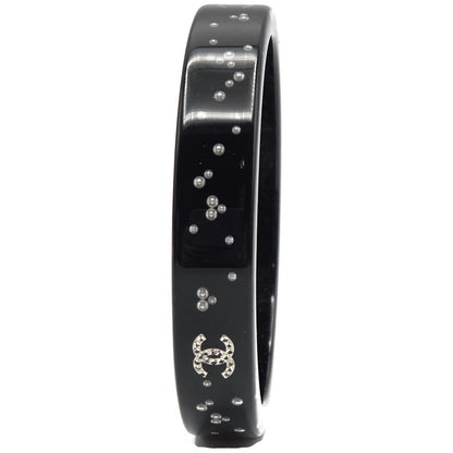 Chanel Black Resin Faux Pearl Crystal CC Logo Details Bangle Bracelet Jewelry