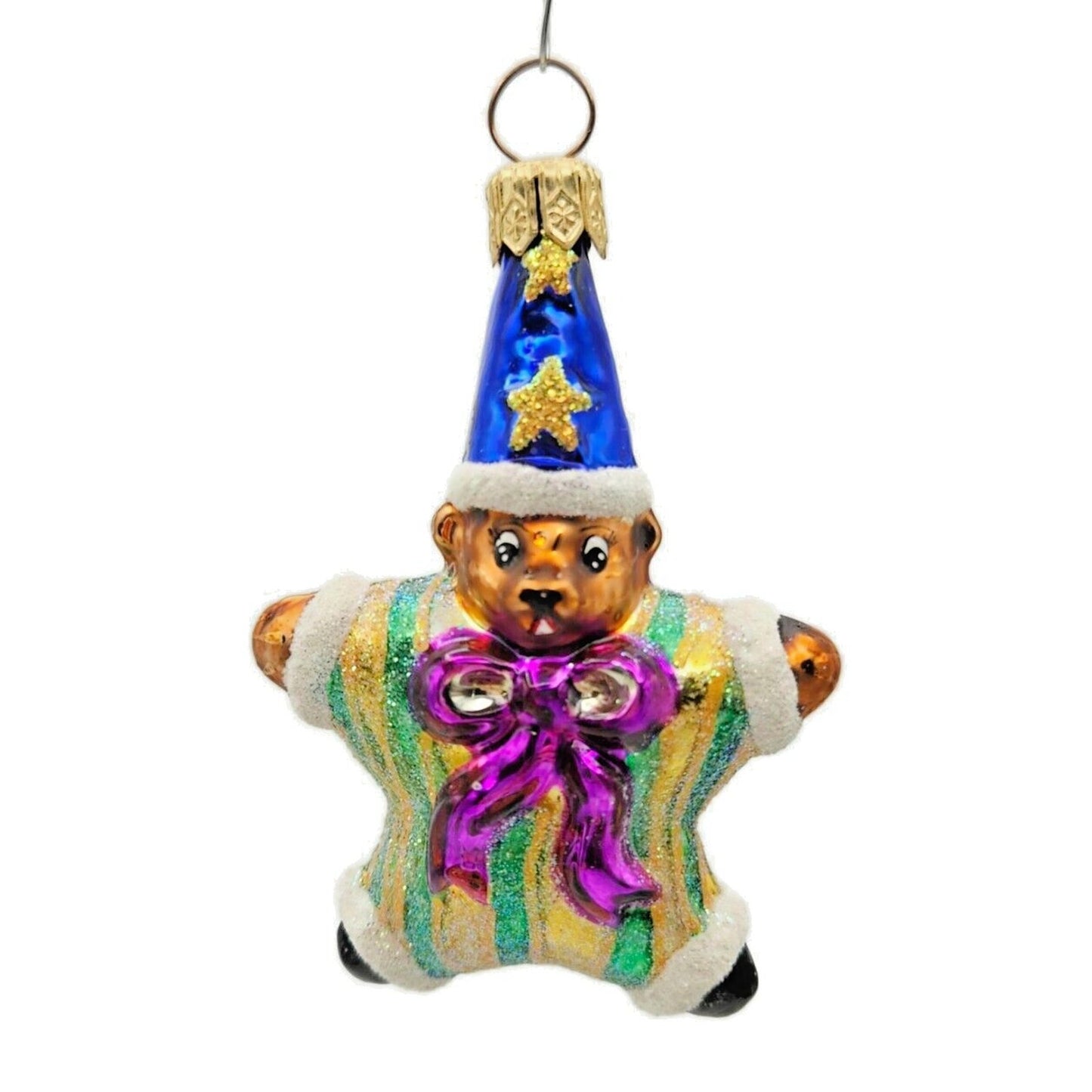 Christopher Radko Star Bear Gem Striped Glass Christmas Tree Ornament 99-951-0