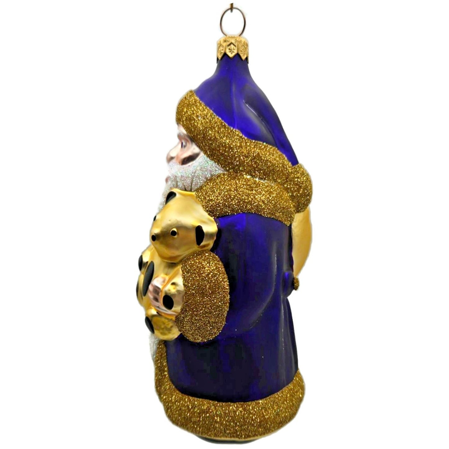 Patricia Breen Santa and Teddy Bear Purple Gold Christmas Tree Ornament