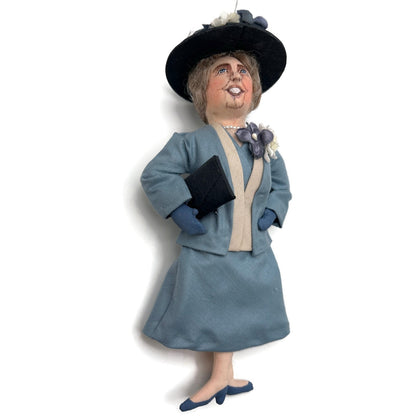 Gladys Boalt First Lady Eleanor Roosevelt Blue Fabric Christmas Ornament Signed