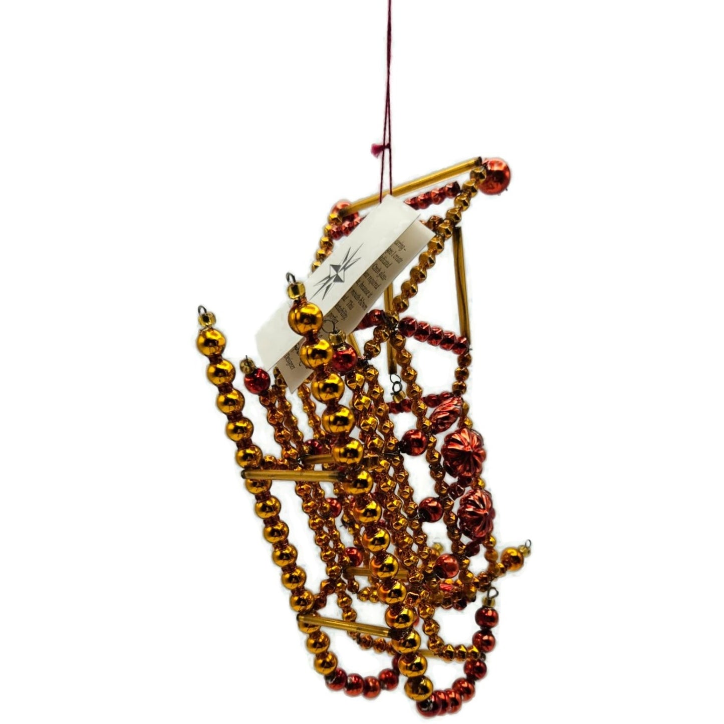 Christopher Radko Ruby Sleigh Red Gold Beaded Christmas Ornament 98-231-0 Czech
