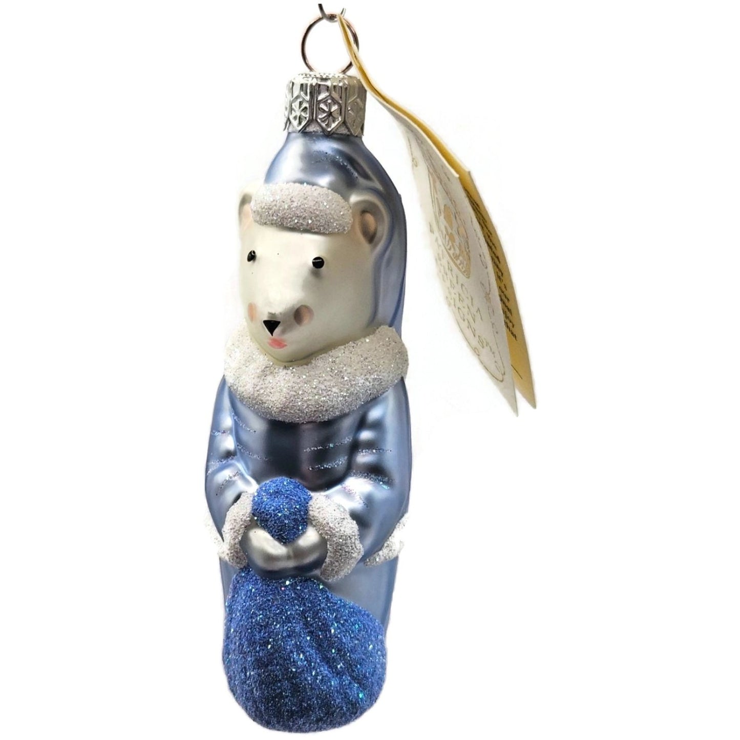 Patricia Breen Festive Mouse Light Blue Hand Blown Glass Christmas Tree Ornament