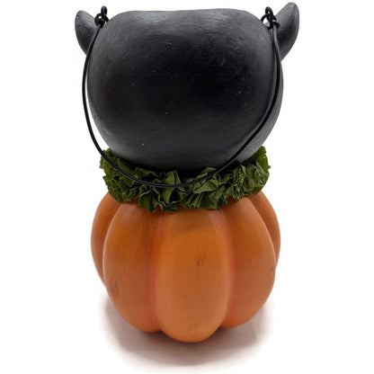 Bethany Lowe Halloween Vintage Style Black Cat in Pumpkin Bucket Paper Pulp New