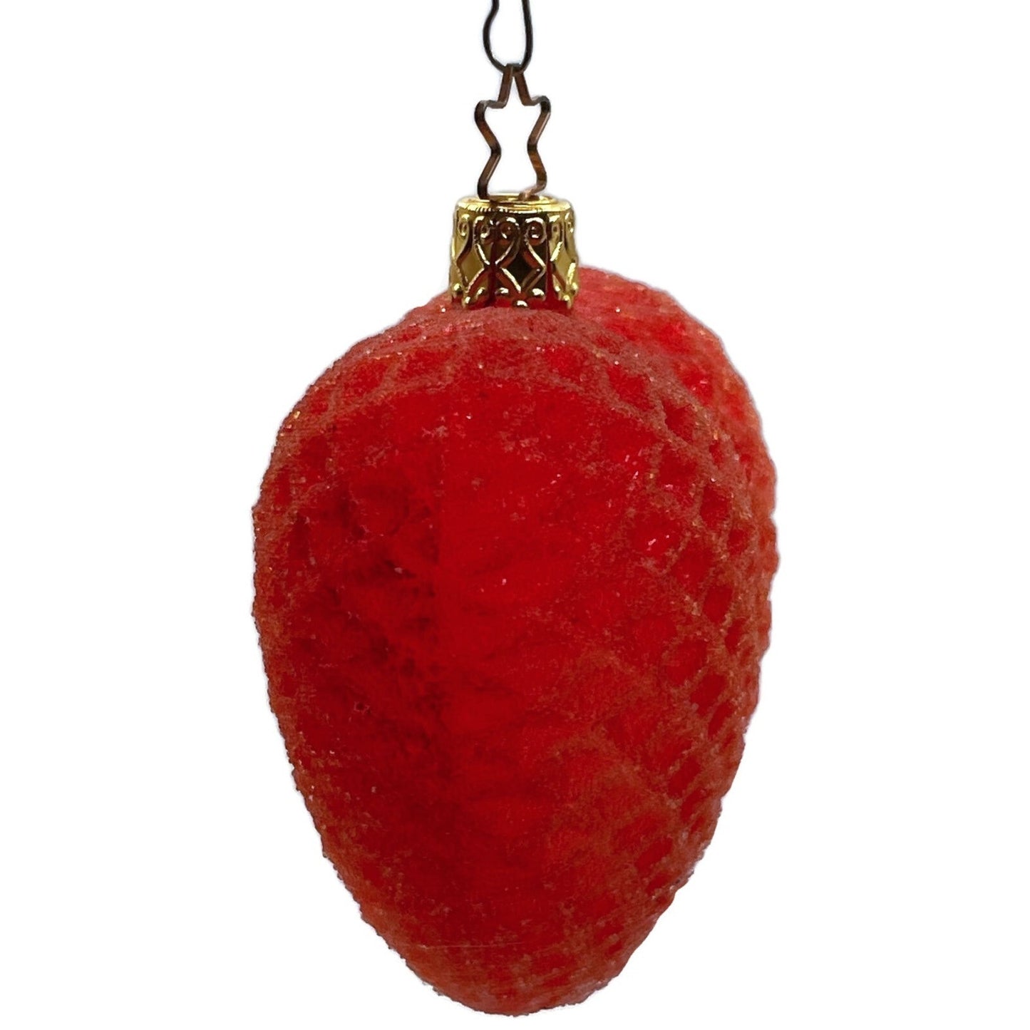 Inge Glass Ornament Red Glittered Waffle Heart Valentines Christmas Tree Decor