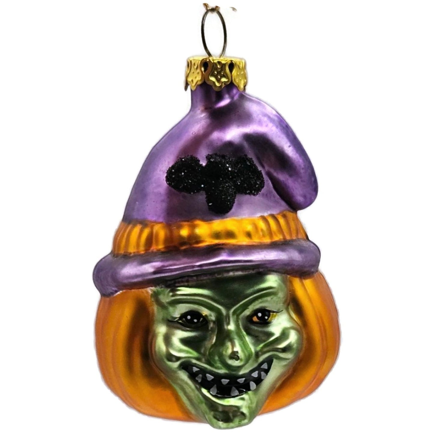 Green Witch Face Purple Hat Bat Blown Glass Halloween Ornament Department 56
