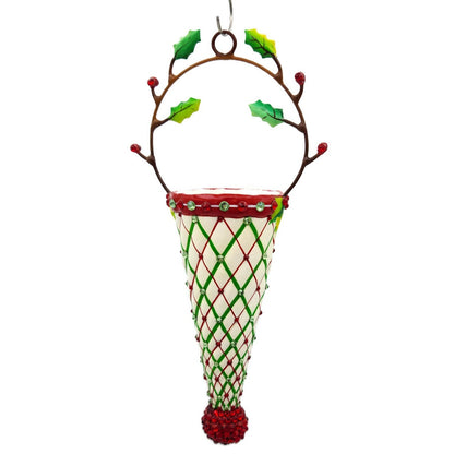 Patricia Breen Winter Cornucopia Holly Plaid Red Christmas Holiday Ornament