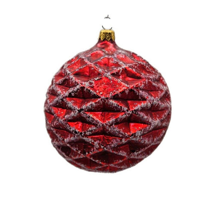 Christopher Radko Waffle Ball Red Glittered Christmas Holiday Ornament 96-133-0