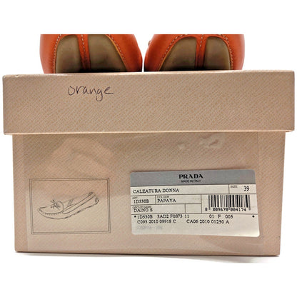 Prada Orange Papaya Pebbled Leather Loafers Slip On Driving Flats Womens Size 39